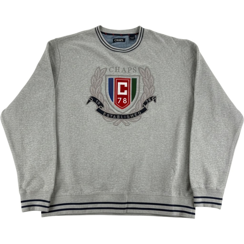 Chaps Sweatshirt XXL Gray Crest Logo Established 1978 Varsity Pullover Mens